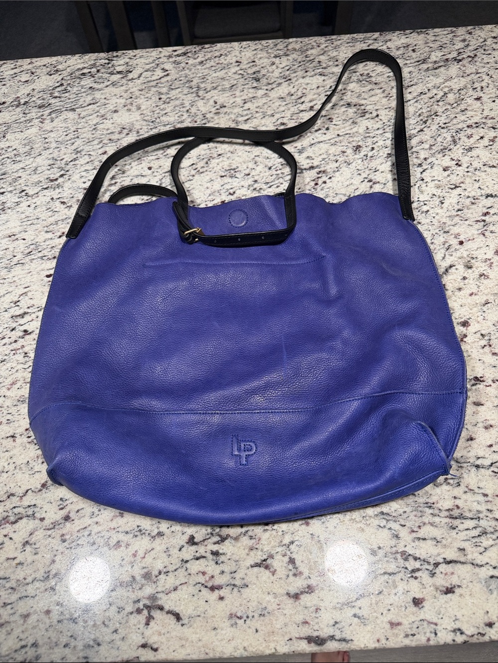 Linea Pelle Royal Blue Leather Tote with Black Straps